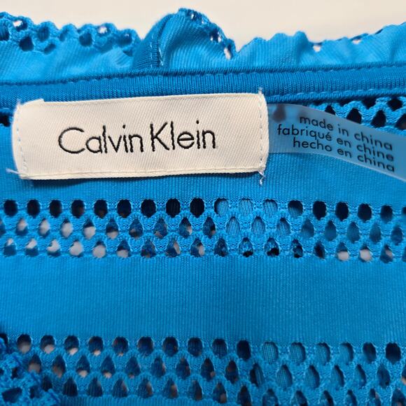 Calvin Klein Women's Coverup Medium M Blue Dress  Hood  Sun Pool Misses Sz 8 10 - Picture 4 of 7